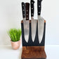 Wooden magnetic knife holder | Knife block wood and leather | Magnetic block up to 6 knives | Wooden block
